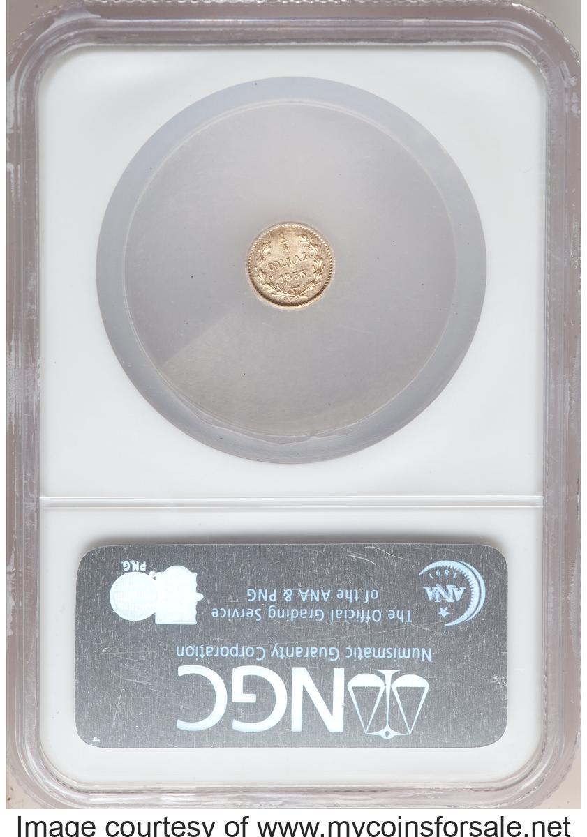 1855 25C Liberty Round 25 Cents, BG-227, R.6, MS64. - Back