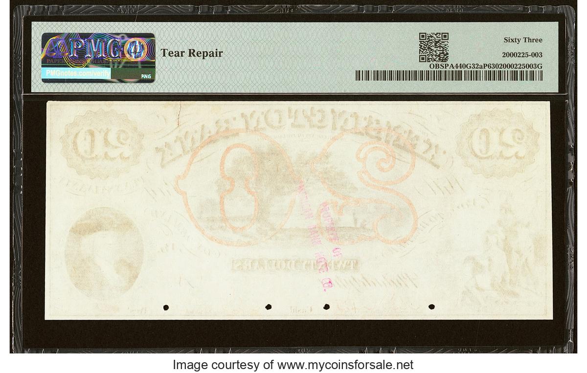 1826 Philadelphia, PA- Kensington Bank in the County of Philadelphia $20 18__ G32a as Hoober 305-324 Proof PCGS Choice New 63, 4 - Back