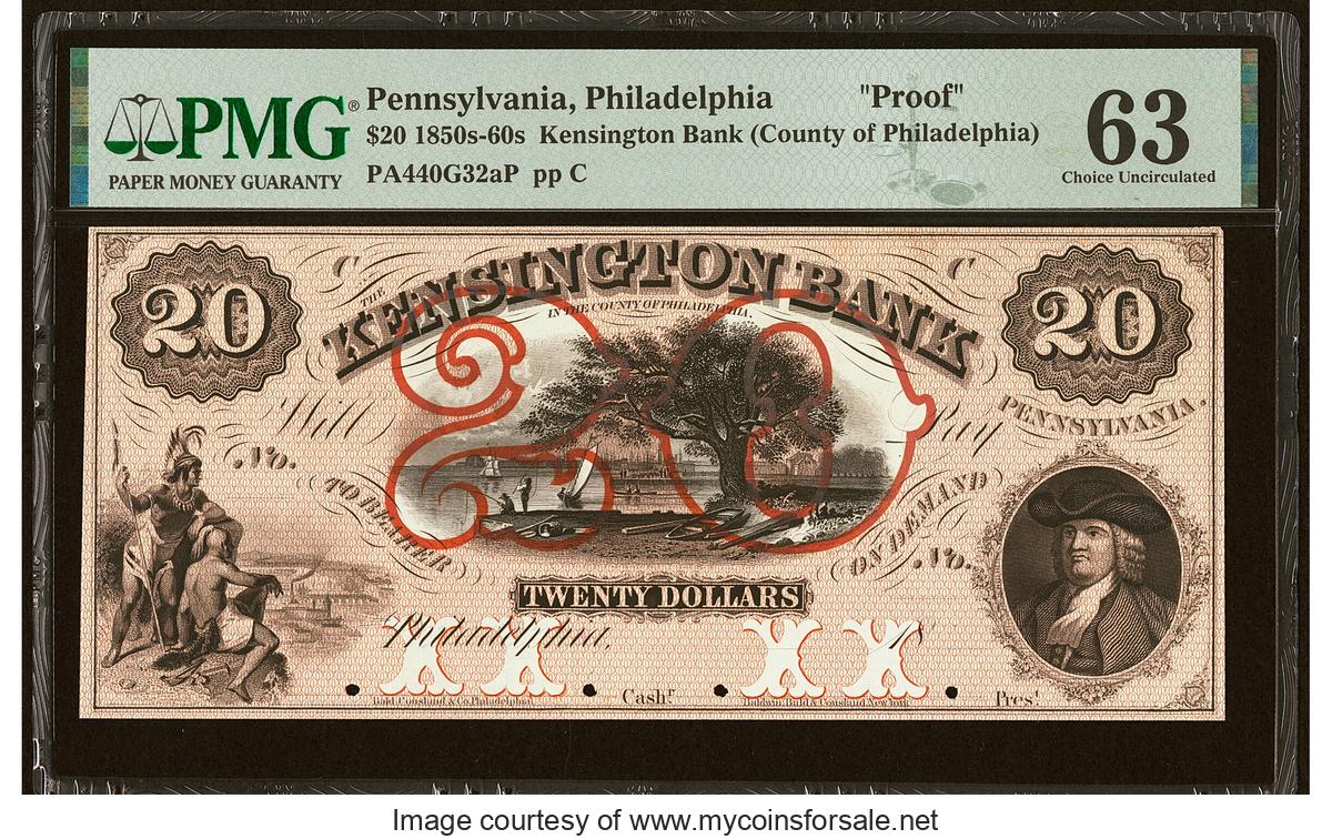 1826 Philadelphia, PA- Kensington Bank in the County of Philadelphia $20 18__ G32a as Hoober 305-324 Proof PCGS Choice New 63, 4 - Front