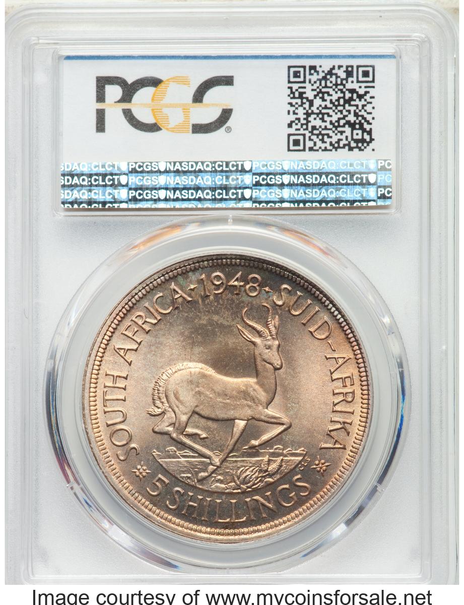 1948 South Africa: George VI Prooflike 5 Shillings 1948 PL67 PCGS - Back