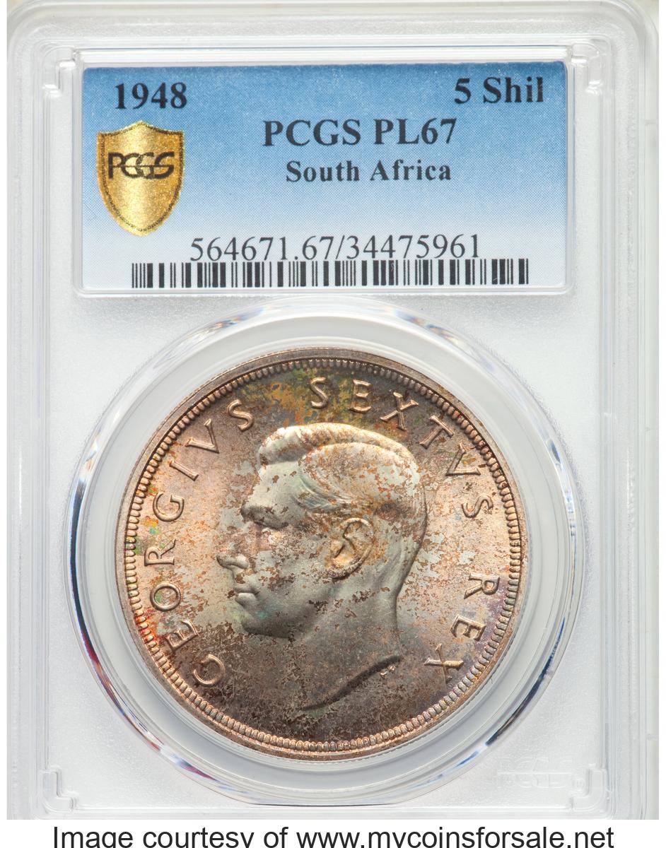 1948 South Africa: George VI Prooflike 5 Shillings 1948 PL67 PCGS - Front