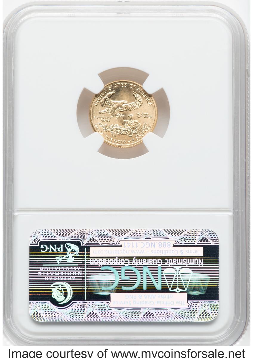 2013 $5 Tenth-Ounce Gold Eagle -- Obverse Struck Thru -- NGC - Back