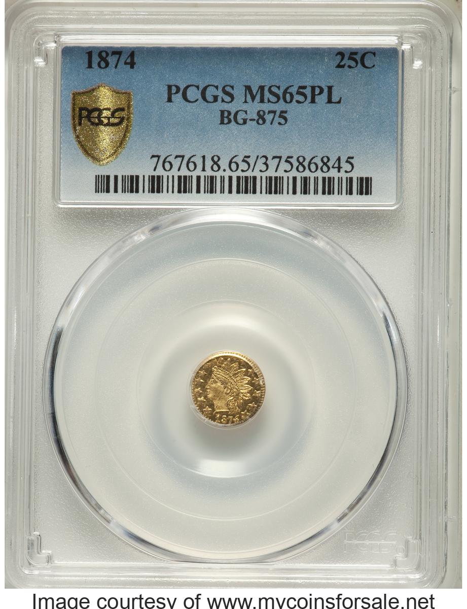 1874 Indian Round 25 Cents, BG-875, High R4 - Front