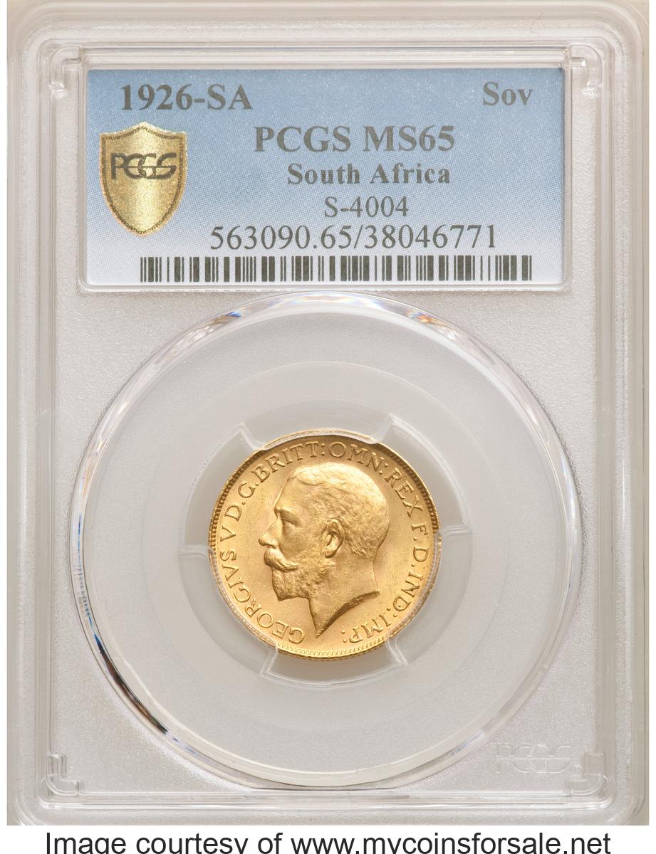 1926 South Africa: George V gold Sovereign 1926-SA MS65 PCGS