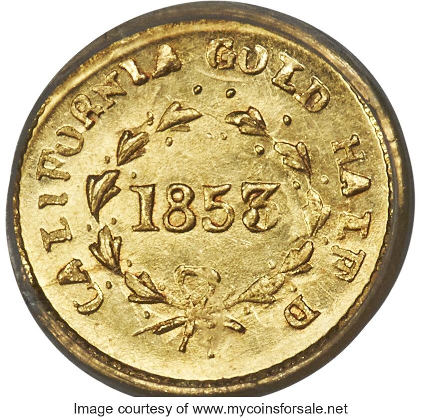 1853 50C Liberty Round 50 Cents, BG-421, R.4, MS66 PCGS - Main Back