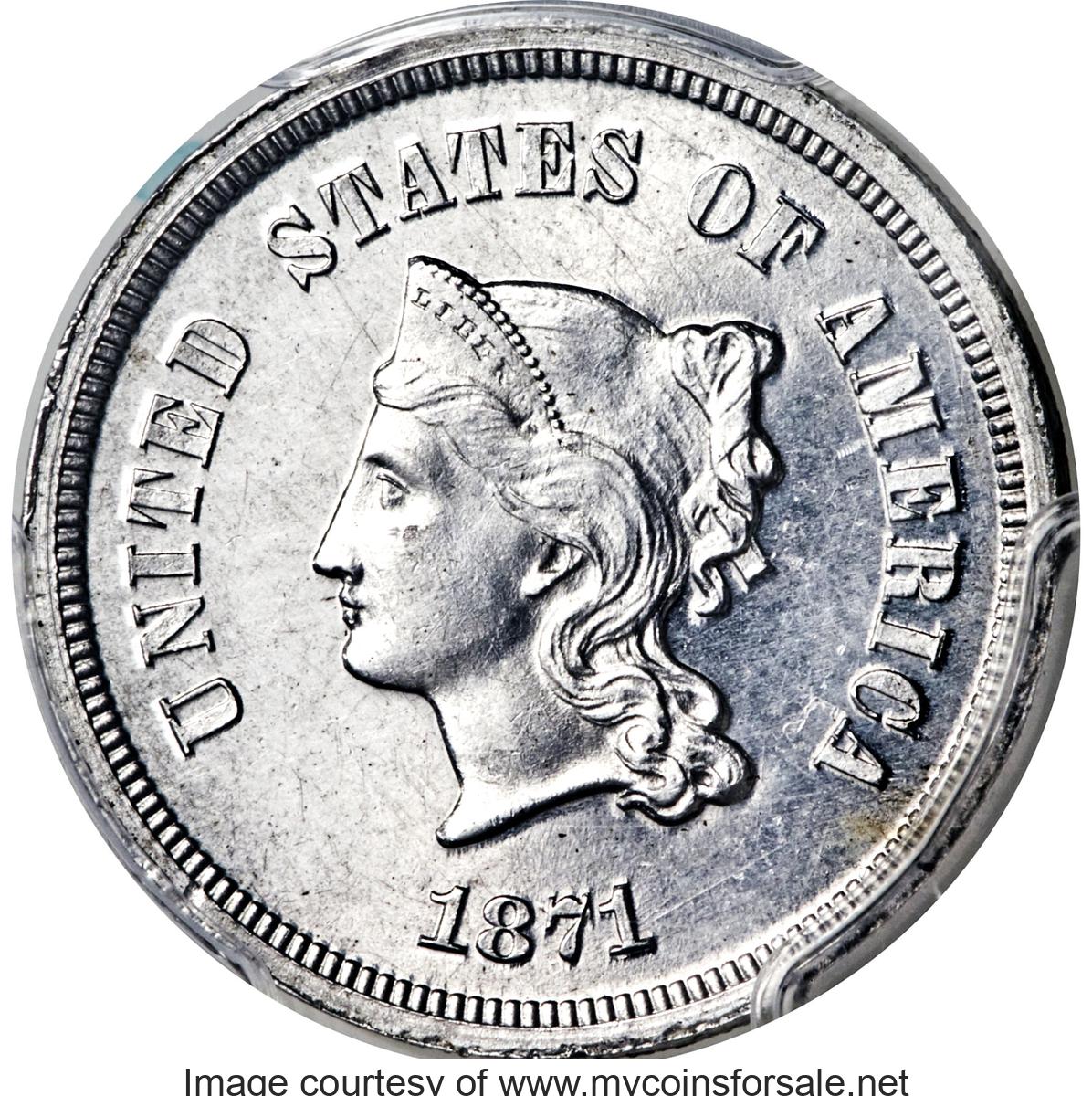 1871 5C Five Cents, Judd-1052, Pollock-1186, Low R.7, PR63 PCGS. CAC - Main Front