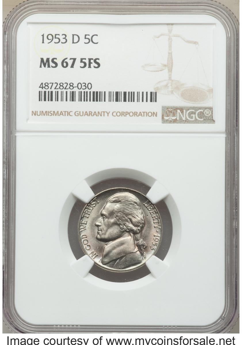 1953-D 5C MS67 Five Full Steps - Front