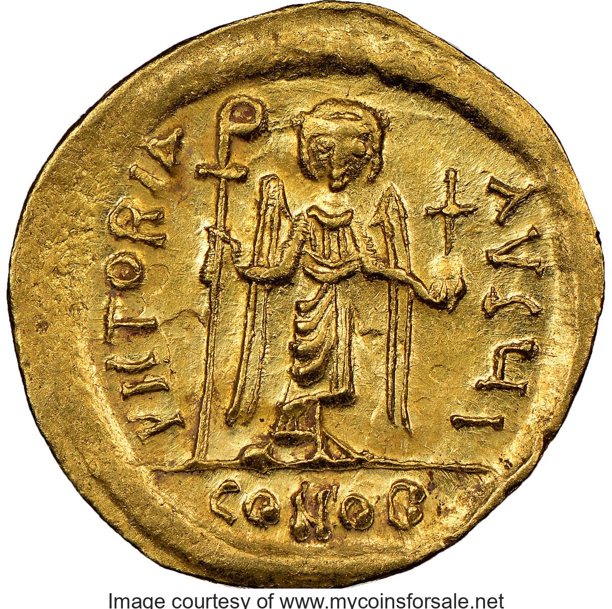 Ancients: Phocas (AD 602-610). AV solidus (21mm, 4.41 gm, 6h). NGC MS 4/5 - 4/5, clipped. - Main Back