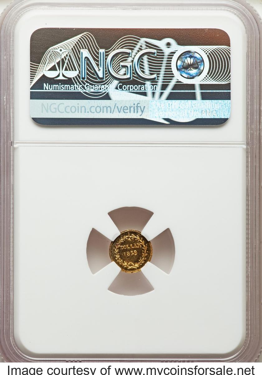 1859 25C Liberty Round 25 Cents, BG-801, R.3, MS66 Prooflike NGC. NGC Census: (2/2) - Back