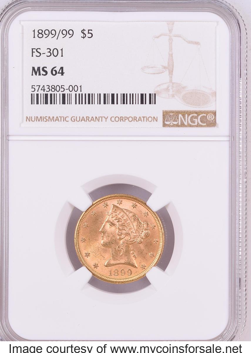 1899 $5 Repunched Date, FS-301, MS64