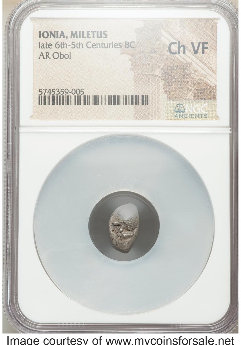 Ancients: IONIA. Miletus. Ca. late 6th-5th centuries BC. AR 1/12 stater or obol (12mm). NGC Choice VF - Front