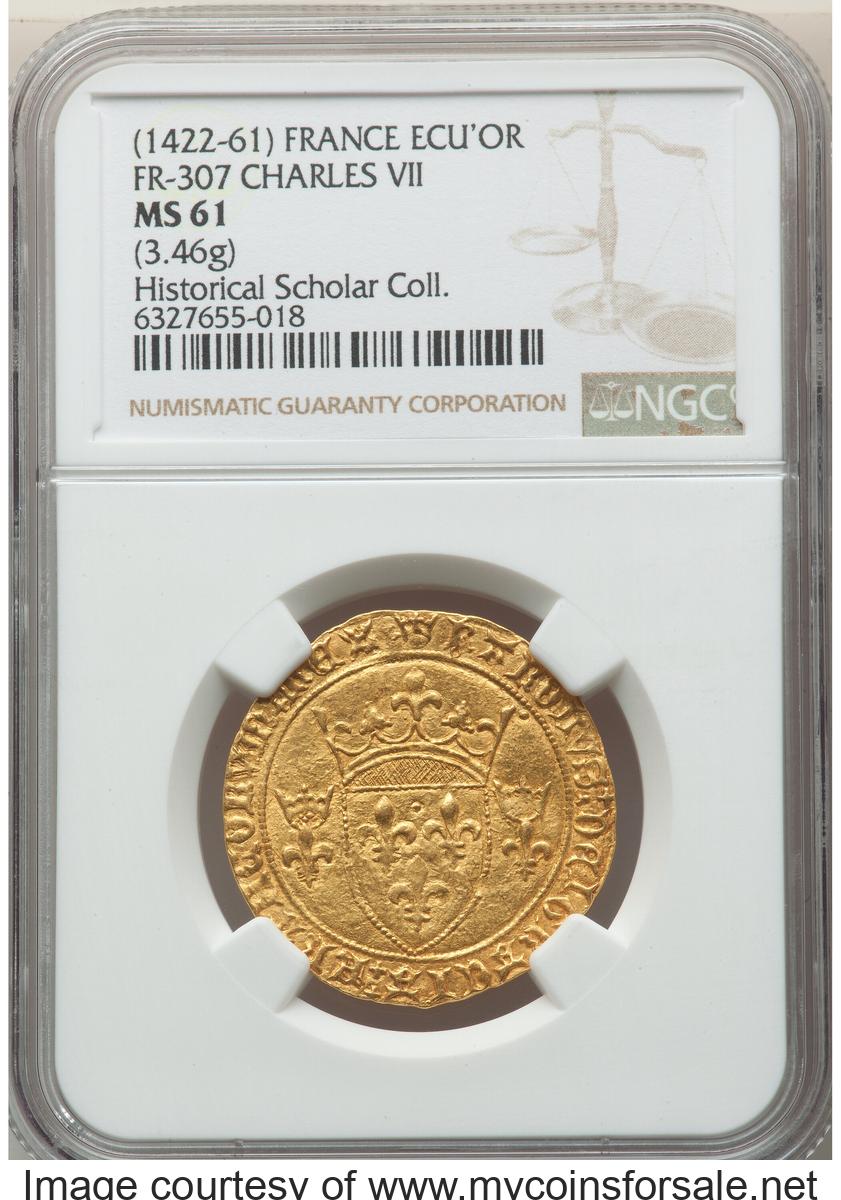France: Charles VII (1422-1461) gold Écu d'Or à la couronne ND (from 1445) MS61 NGC