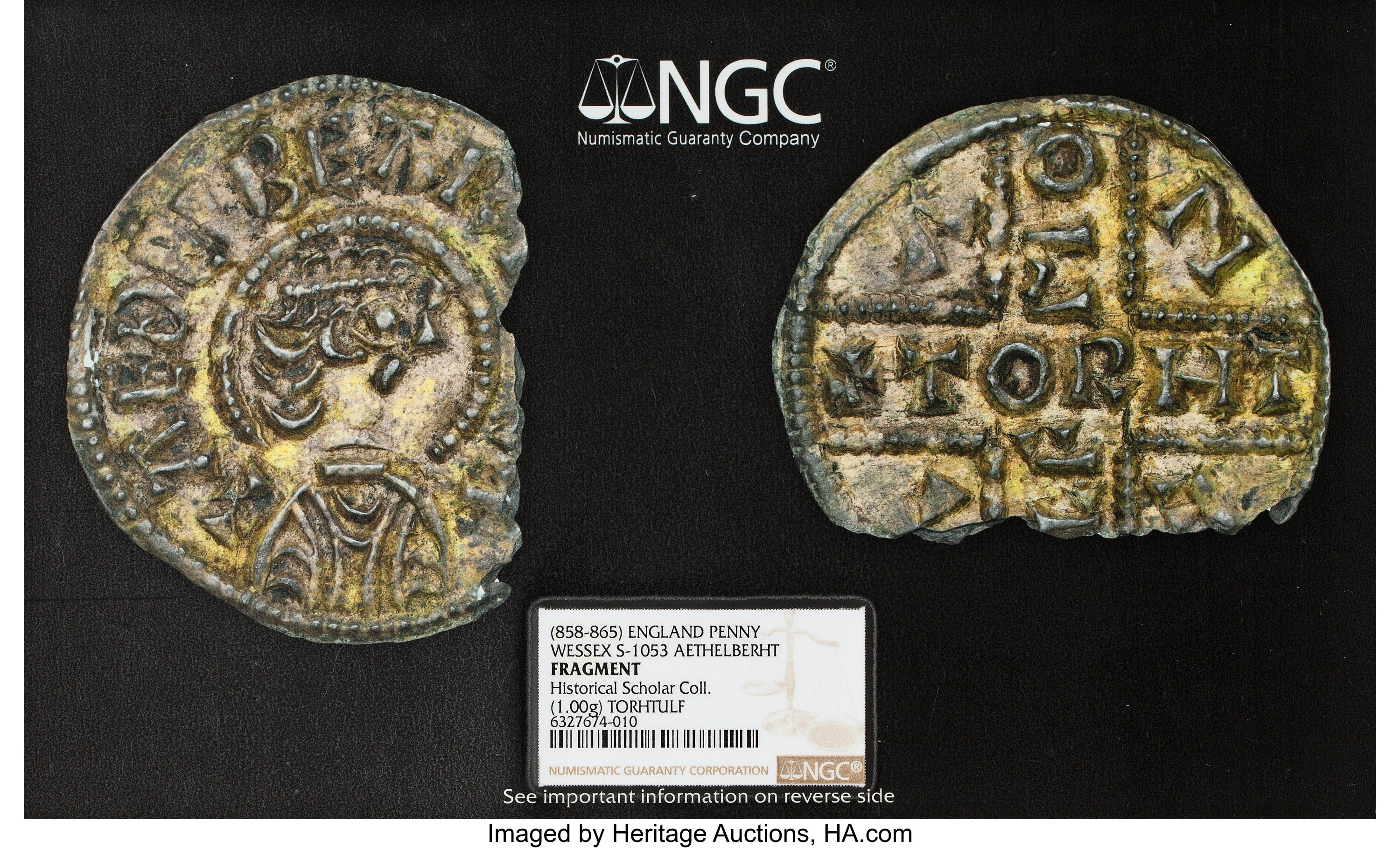 Great Britain: Kings of Wessex. Aethelberht (858-865) Penny ND (858-c. 864) Fragment NGC (photo-certificate)