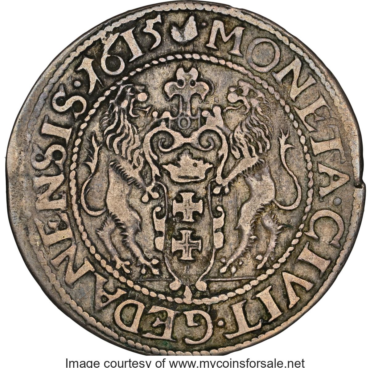 1615 Poland: Danzig. Sigismund III Ort (1/4 Taler) 1615 XF Details (Rim Repair) NGC - Main Back